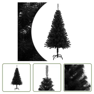The Living Store Sztuczna choinka ze stojakiem czarna 150 cm PVC - Choinki - miniaturka - grafika 1
