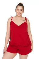 Spodenki damskie - Trendyol Damskie jednokolorowe dzianinowe szorty plus size piżama zestaw (2 sztuki), Czerwony, 5XL - miniaturka - grafika 1