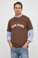 Koszulki męskie - Pepe Jeans t-shirt bawełniany męski kolor brązowy z nadrukiem - miniaturka - grafika 1