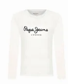 Bluzki damskie - Pepe Jeans Biała Bluzka Z Długim Rękawem Z Logo 152 Ktb - miniaturka - grafika 1