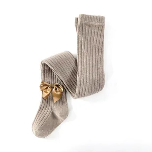 Brązowe Rajtuzy Prążkowane Rajstopki Prążek Rajstopy Dziecięce Z Kokardkami 12-24 Mce - Rajstopy - miniaturka - grafika 1