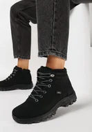 Botki damskie - Czarne Sznurowane Traperki na Płaskiej Podeszwie Wyścielone Futerkiem Magsir - miniaturka - grafika 1