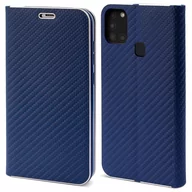 Portfele - Moozy Etui z portfelem do Samsung A21s, ciemnoniebieski karbon – metaliczna ochrona krawędzi, magnetyczne zamknięcie, klapka z uchwytem na kartę - miniaturka - grafika 1