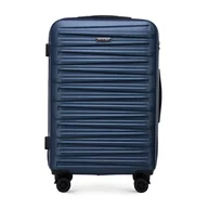 Walizki - Średnia walizka z ABS-u w poziome tłoczenie granatowa - miniaturka - grafika 1