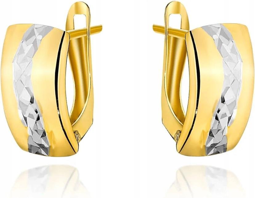 Kolczyki złote 585 z diamentowaną falą w białym złocie na prezent 14K modne