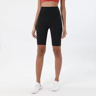 Legginsy - EULLA Dwustronne damskie krótkie legginsy polerowane spodnie fitness wysoka talia brzoskwiniowe biodra pięcioczęściowe wąskie spodenki do jogi spodnie sportowe joga, czarny, XL - miniaturka - grafika 1