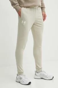 Under Armour spodnie dresowe kolor beżowy z nadrukiem - Spodnie męskie - miniaturka - grafika 1