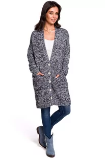 Granatowy Ciepły Melanżowy Kardigan Zapinany na Guziki - Swetry damskie - miniaturka - grafika 1