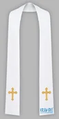 Szaty liturgiczne - Biała stuła haftowana - wąska jednostronna Wzór Krzyż - miniaturka - grafika 1