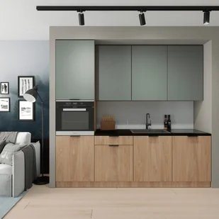 Zestaw mebli kuchennych Acari Long 9 el. 240 cm kolor zielony/dąb - Meble kuchenne - miniaturka - grafika 1