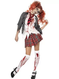 Halloween Smiffys kostium zombie High School Horror Dziewczynka szkolna, szary, z kurtką, zintegrowaną koszulą, krawatem i spódnicą - Krawaty i muchy męskie - miniaturka - grafika 1