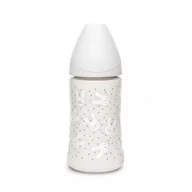 Butelki dla niemowląt - Suavinex Butelka Premium 270ml smoczek okrągły silikonowy 3 przepływowy Królik Szary Hygge Baby - miniaturka - grafika 1
