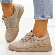 Półbuty damskie - Beżowe ażurowe skórzane półbuty damskie Vinceza 79565 - miniaturka - grafika 1