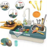 Zabawy w naśladowanie dorosłych - 2 x DUŻY ZLEWOZMYWAK ELEKTRYCZNY Z KUCHNIĄ KRAN WODA ZLEW 31 ELEMENTÓW MATA - miniaturka - grafika 1