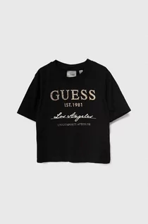 Koszulki dla dziewczynek - Guess t-shirt bawełniany kolor czarny - grafika 1