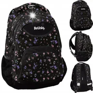 Plecaki szkolne i tornistry - PLECAK SZKOLNY TORNISTER MŁODZIEŻOWY DLA DZIEWCZYNKI CZARNY W KWIATY - miniaturka - grafika 1