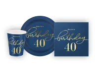 Dekoracje i nakrycia stołu na imprezę - Granatowy zestaw na czterdzieste urodziny - 22 szt. - miniaturka - grafika 1