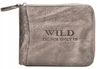 Portfele - Szary SKÓRZANY Portfel Męski Zasuwany na SUWAK Poziomy Młodzieżowy WILD !!! - miniaturka - grafika 1