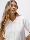 Swetry damskie - Reserved - Kardigan z kołnierzem - kremowy - miniaturka - grafika 1