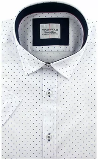 Koszule męskie - Viadi Polo Koszula Męska Elegancka Wizytowa do garnituru biała w kropki z krótkim rękawem w kroju SLIM FIT Viadi Polo N480 Koszula N480 - grafika 1
