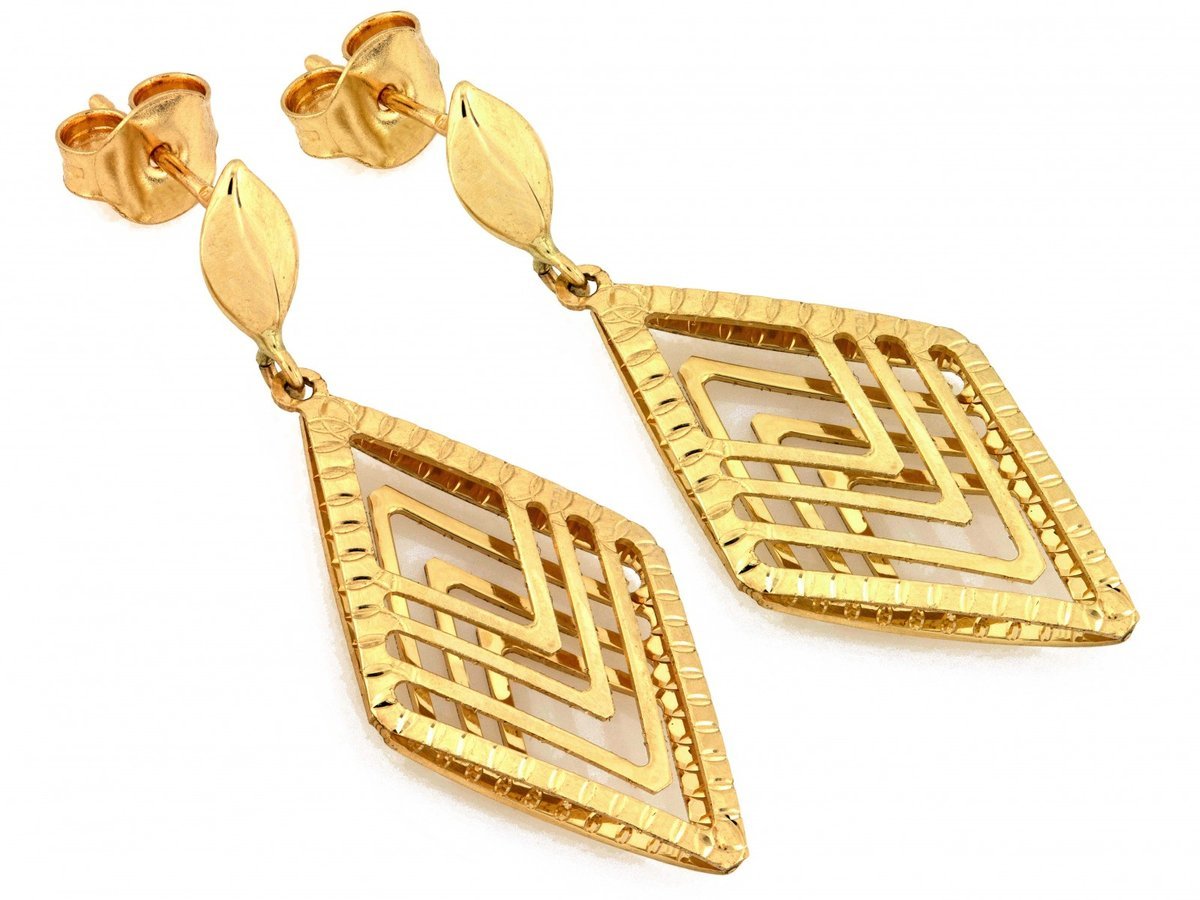 Kolczyki złote 585 wiszące romby na sztyfcie 2.71g