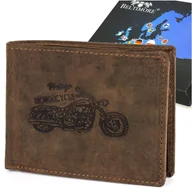 Portfele - Portfel skórzany męski brązowy nubuk poziomy skóra motor RFiD Beltimore R94 brązowy, beżowy - miniaturka - grafika 1