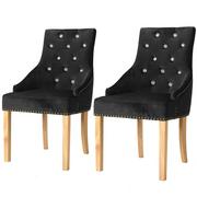 Krzesła - vidaXL Krzesła do jadalni, 2 szt., drewno dębowe i czarny aksamit - miniaturka - grafika 1