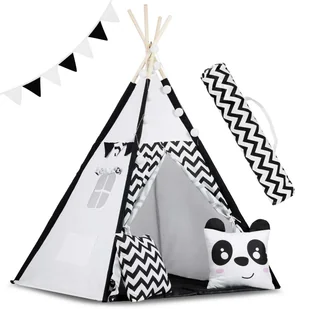 Ricokids Namiot tipi dla dzieci z girlandą i światełkami - biało czarny z pandą 740005 - Namioty i tipi dla dzieci - miniaturka - grafika 2