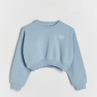 Bluzki dla dziewczynek - Reserved - Krótka bluza z haftem - Niebieski - miniaturka - grafika 1