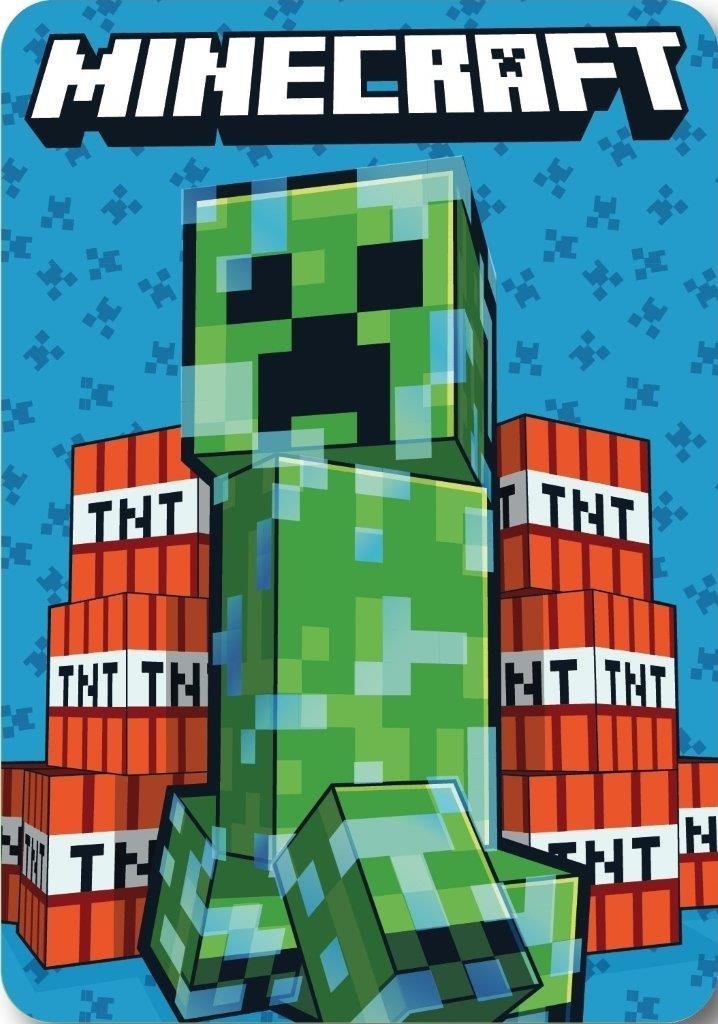 Koc polarowy 100x140 Minecraft TNT niebieski 220g/m2 Faro
