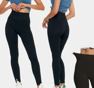 Legginsy - Legginsy Damskie Prążkowane Getry Kryjące Wysoki Stan Czarny Moraj L/XL - miniaturka - grafika 1