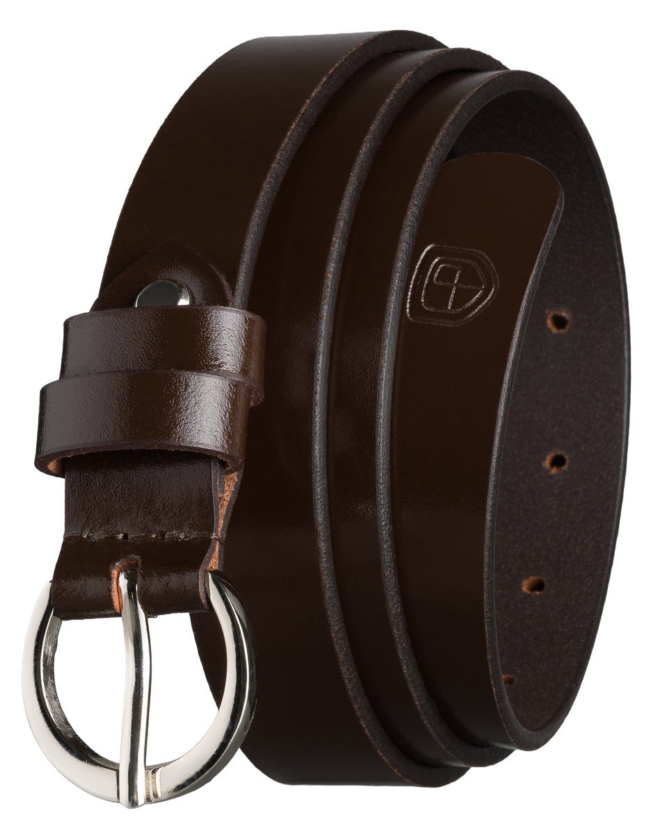 Pasek damski skórzany PETERSON do spodni sukienki ze skóry naturalnej brązowy 120