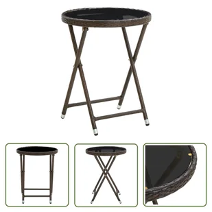 The Living Store Stolik herbaciany - brązowy - 60 cm - rattan PE i szkło hartowane - Stolik Herbaciany - Stoły ogrodowe - miniaturka - grafika 1