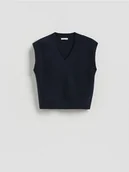Swetry damskie - Reserved - Kamizelka z domieszką wełny - granatowy - miniaturka - grafika 1