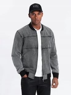 Męska kurtka jeansowa bomberka stone wash szara Ombre OM-JADJ-0163 V1 r XXL - Kurtki męskie - miniaturka - grafika 1