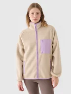 Bluzy damskie - 4F Polar sherpa ze stójką damski - beżowy XXL - miniaturka - grafika 1