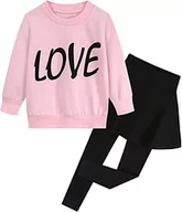 Bluzy damskie - Little Hand Zestaw odzieży dziecięcej dla dziewczynek, w kształcie serca, bluza z długim rękawem, top + spodnie spódniczka, 2-częściowy zestaw strojów, 3-różowy, 134 cm - miniaturka - grafika 1