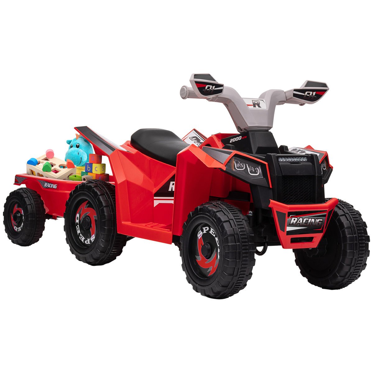 HOMCOM Dziecięcy Quad Elektryczny 6V Dziecięcy Quad z funkcją jazdy do przodu i do tyłu, przyczepa 2,5 km/h Elektryczny Quad dla dzieci w wieku 1,5-..