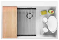 Zlewozmywaki - Zlewozmywak granitowy jednokomorowy + wkładka ociekowa gratis Oslo 80 Max Step Multilevel kolor Biały. Baterie kuchenne i syfon do wyboru. Primagran - miniaturka - grafika 1