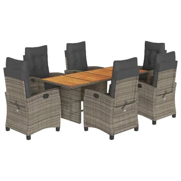 Zestaw mebli ogrodowych szary rattan PE, stół 190x80x74 cm, 6 krzeseł