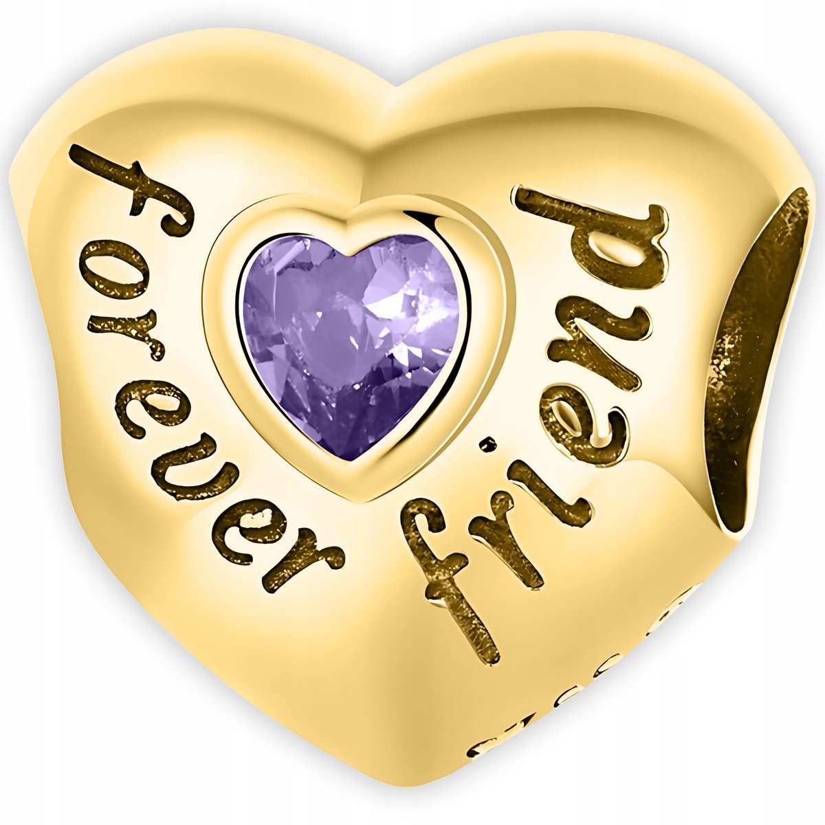 Złoty Charms Fioletowe Serce Grawer Przyjaciele na Zawsze SREBRO 925