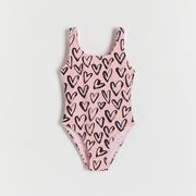 Stroje kąpielowe dla dziewczynek - Reserved - Jednoczęściowy strój kąpielowy we wzory - Różowy - miniaturka - grafika 1