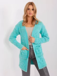 Swetry damskie - Sweter kardigan mietowy casual narzutka rękaw długi długość długa kieszenie - grafika 1