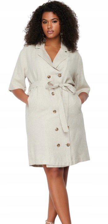 TRENDYOL LENNA SUKIENKA PLUS SIZE BEŻOWA Z PASKIEM I GUZIKAMI 46 5AA