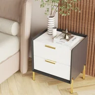 Szafki nocne - Szafka nocna WISFOR z 2 szufladami, blat o wyglądzie marmuru, komoda z metalowymi nogami, wysokość 53 cm - miniaturka - grafika 1