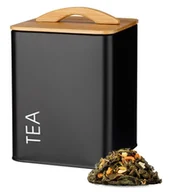 Pojemniki kuchenne - Pojemnik metalowy puszka kwadratowa na herbatę MONACO TEA HERBATA stal malowana proszkowo czarny matowy silikonowa uszczelka bambusowa pokrywa - miniaturka - grafika 1