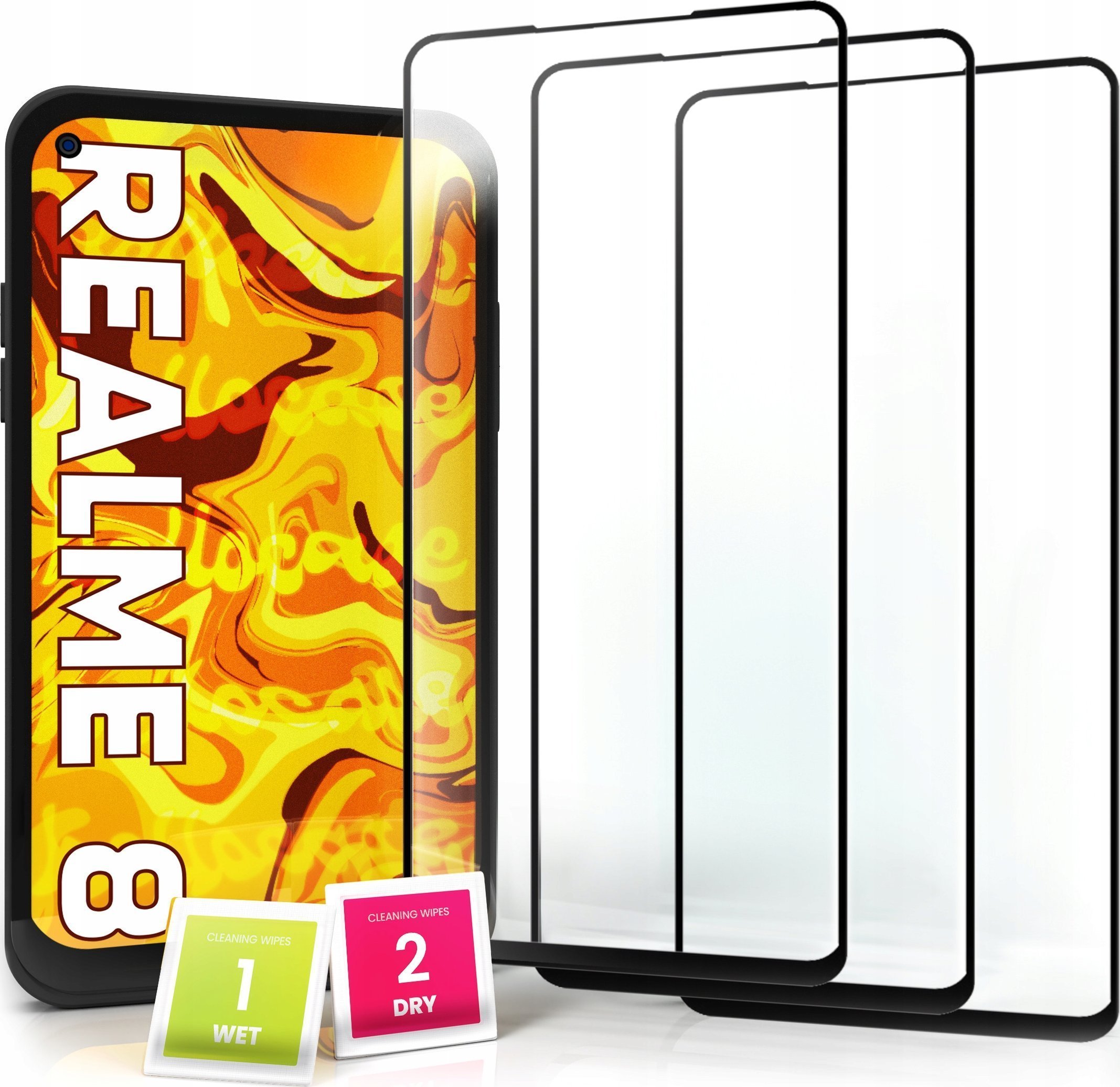 Hello Case 3-pak SZKŁO HARTOWANE DO Realme 8 na cały ekran 9H ochronne 5D