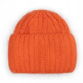 Czapki damskie - GRUBA CZAPKA DAMSKA WEŁNIANA WEŁNA ZIMOWA NA ZIMĘ 60% Angora POMARAŃCZOWA - miniaturka - grafika 1