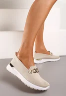 Trampki damskie - Beżowe Wsuwane Tenisówki w Stylu Mokasynów Ozdobione Klamrą Wiatalia - miniaturka - grafika 1