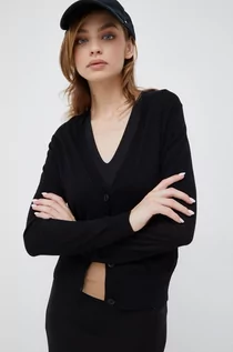 Swetry damskie - Calvin Klein kardigan wełniany damski kolor czarny lekki - grafika 1